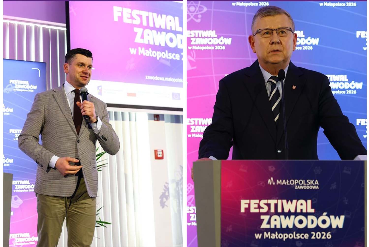 marszałek województwa małopolskiego Łukasz Smółka i wicemwrszałek Witpld Kozłowski przemawiają na otwarciu festiwalu