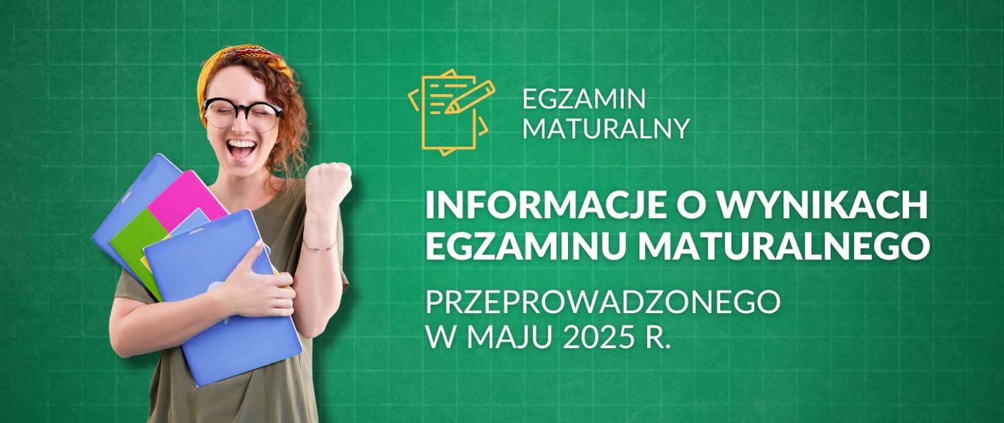 baner matura 2025 - uśmiechnięta kobieta z teczkami 