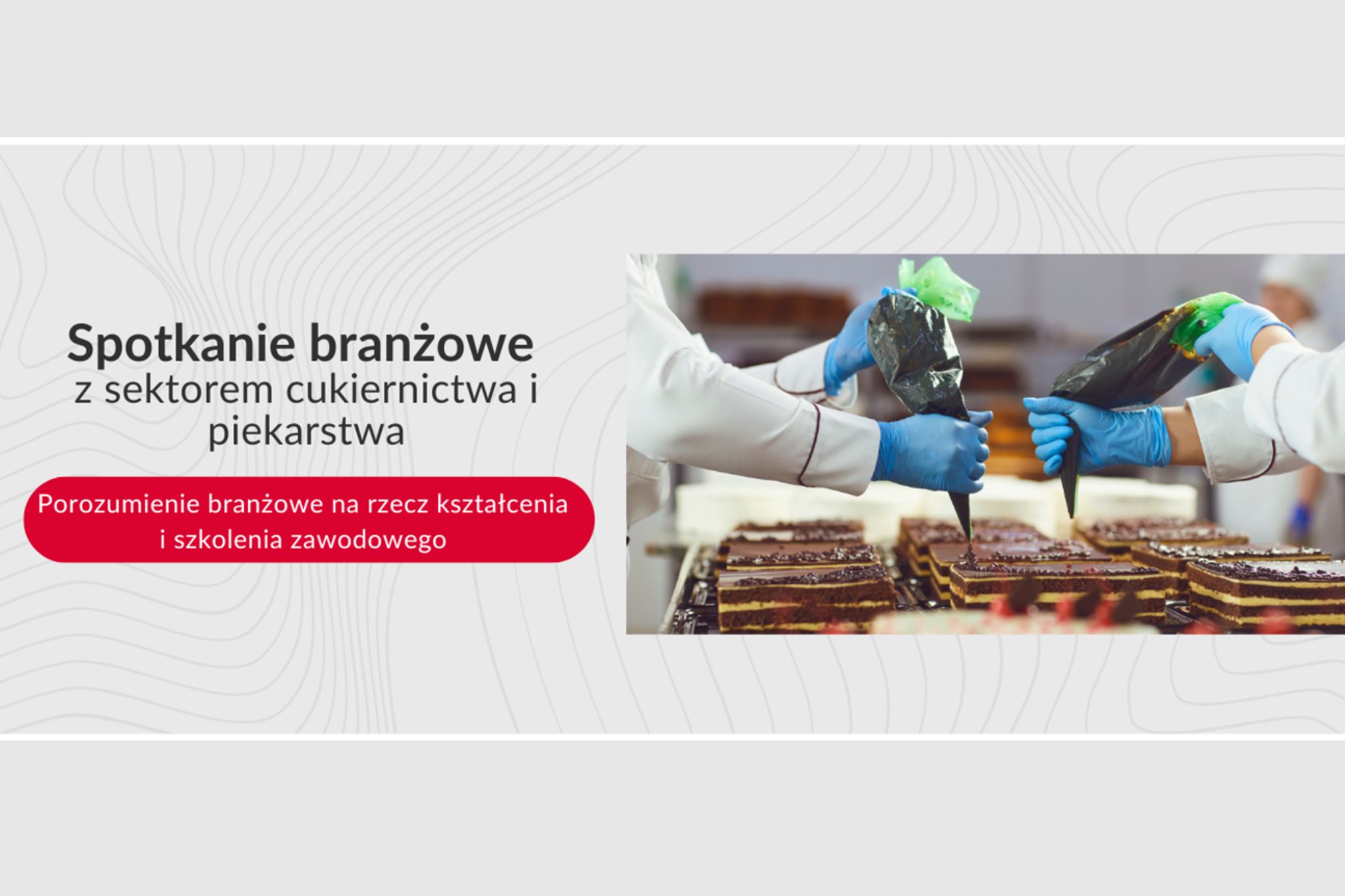 spotkanie branzowe, sektor cukiernictwa - ręcę ozdabiające ciasto - plakat