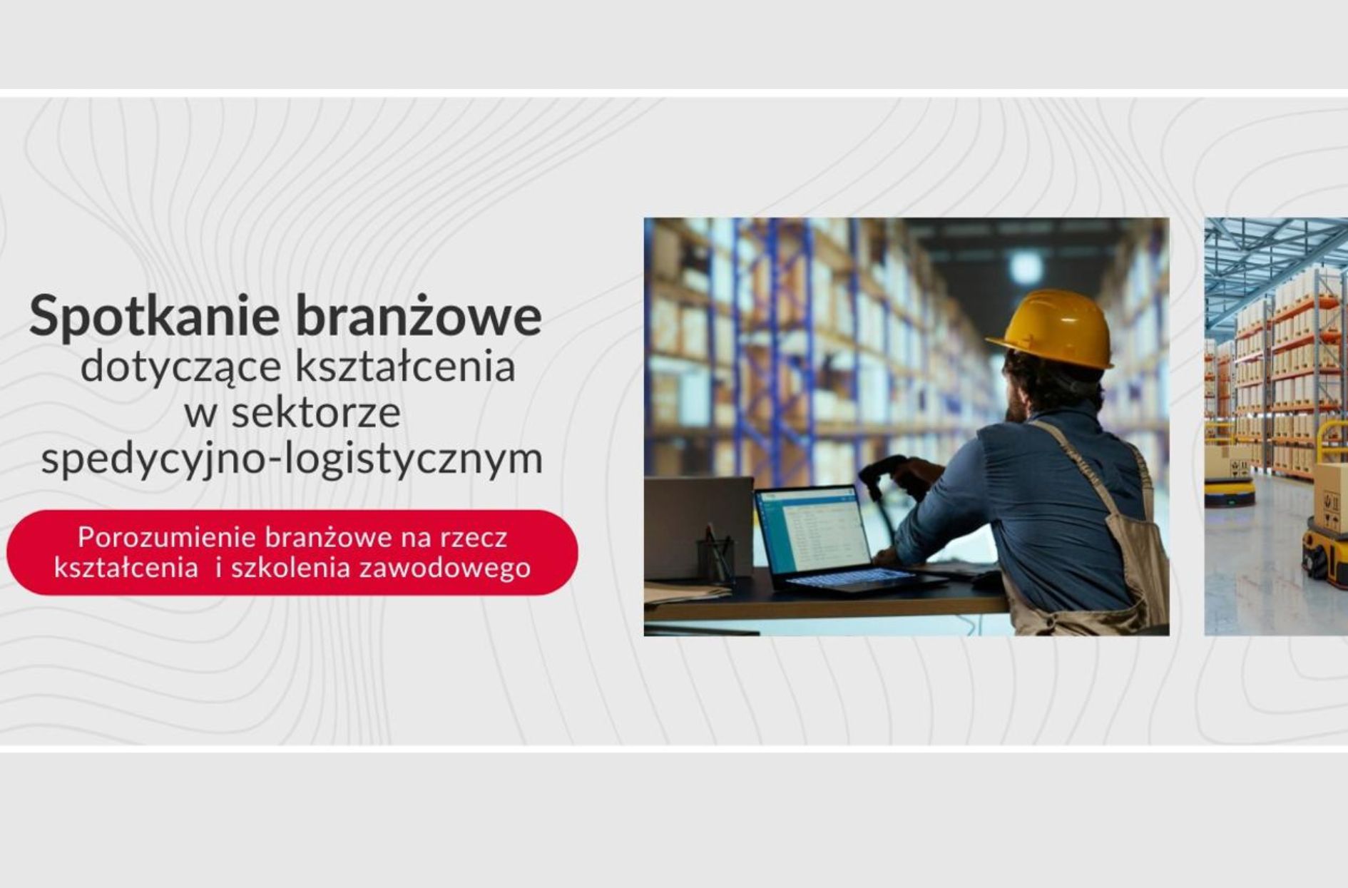 spotkanie branzowe, spedycja - plakat z pracownikiem w kasku, przed komputerem